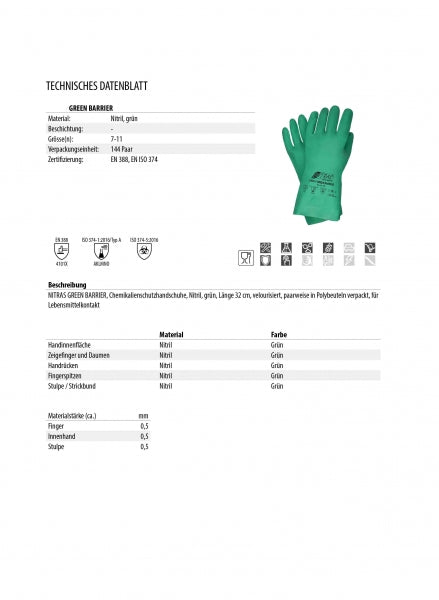 Handschuh Chemikalien Nitril