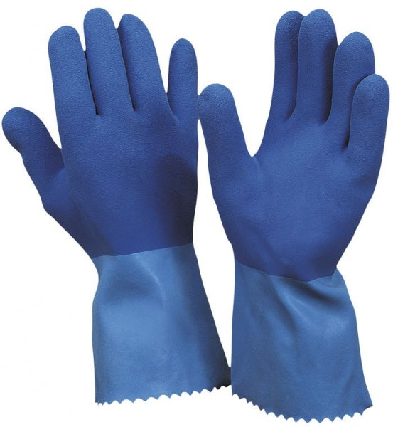 Latex-Handschuh Super-Blue rough, raue Handfläche m. BW-Strickfutter